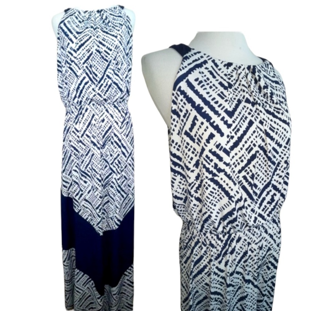 Vince Camuto Navy Halter Maxi Dress Sleeveless M